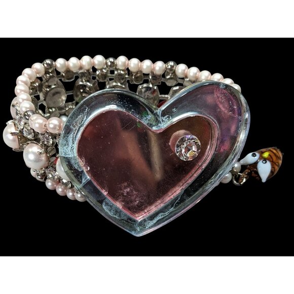 Rare Limited Edition Miu Miu Glass Heart Faux Pearl Glass Charm Bracelet - Picture 1 of 13
